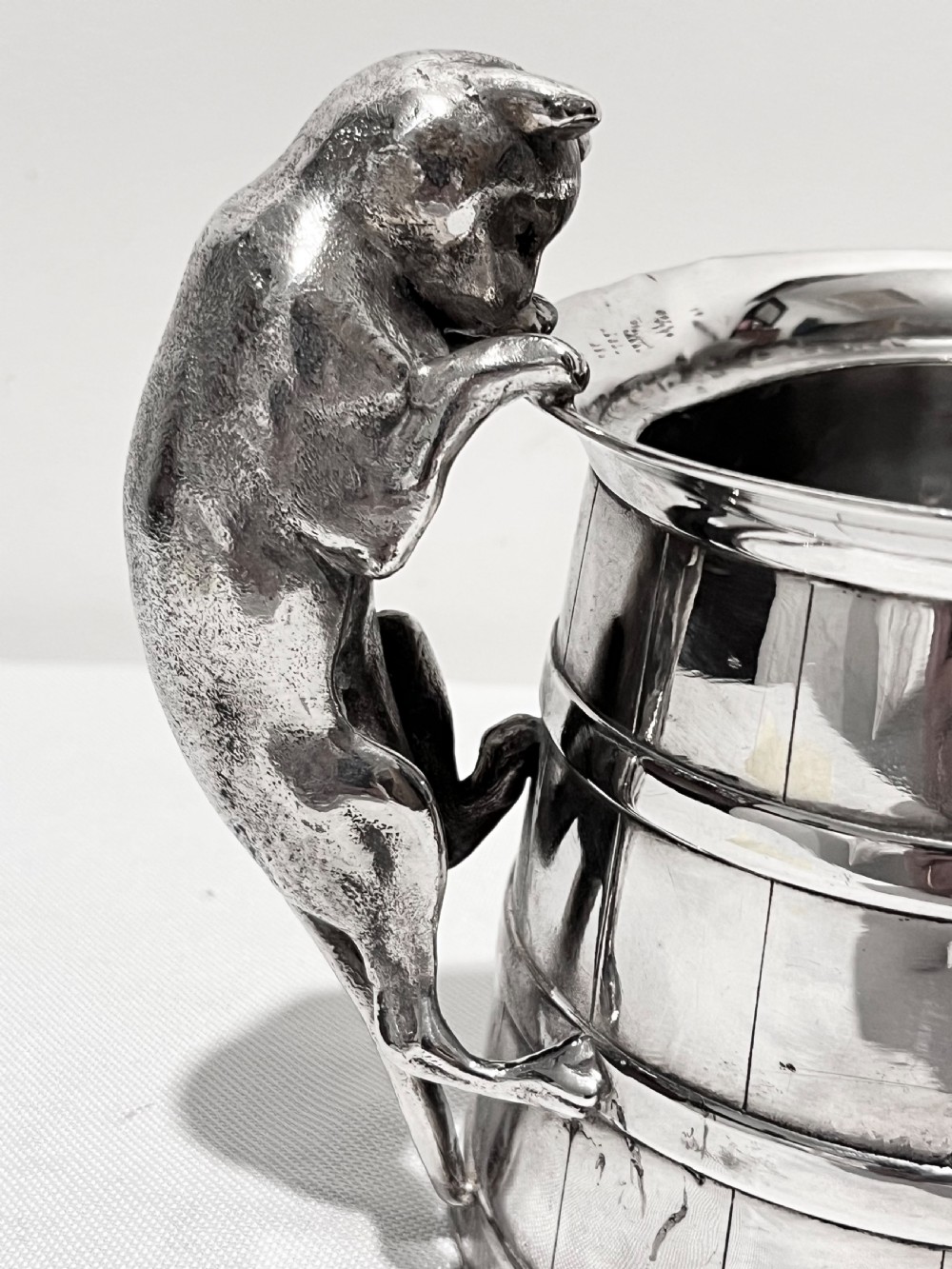Cat Got The Cream novelty milk churn by Reed & Barton c1880 View III