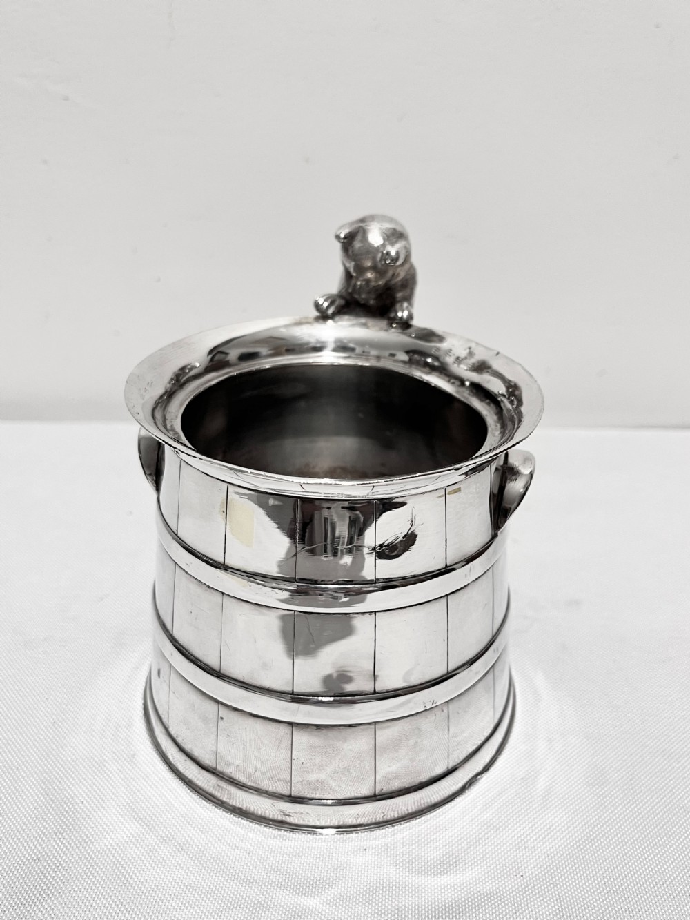 Cat Got The Cream novelty milk churn by Reed & Barton c1880 View IV