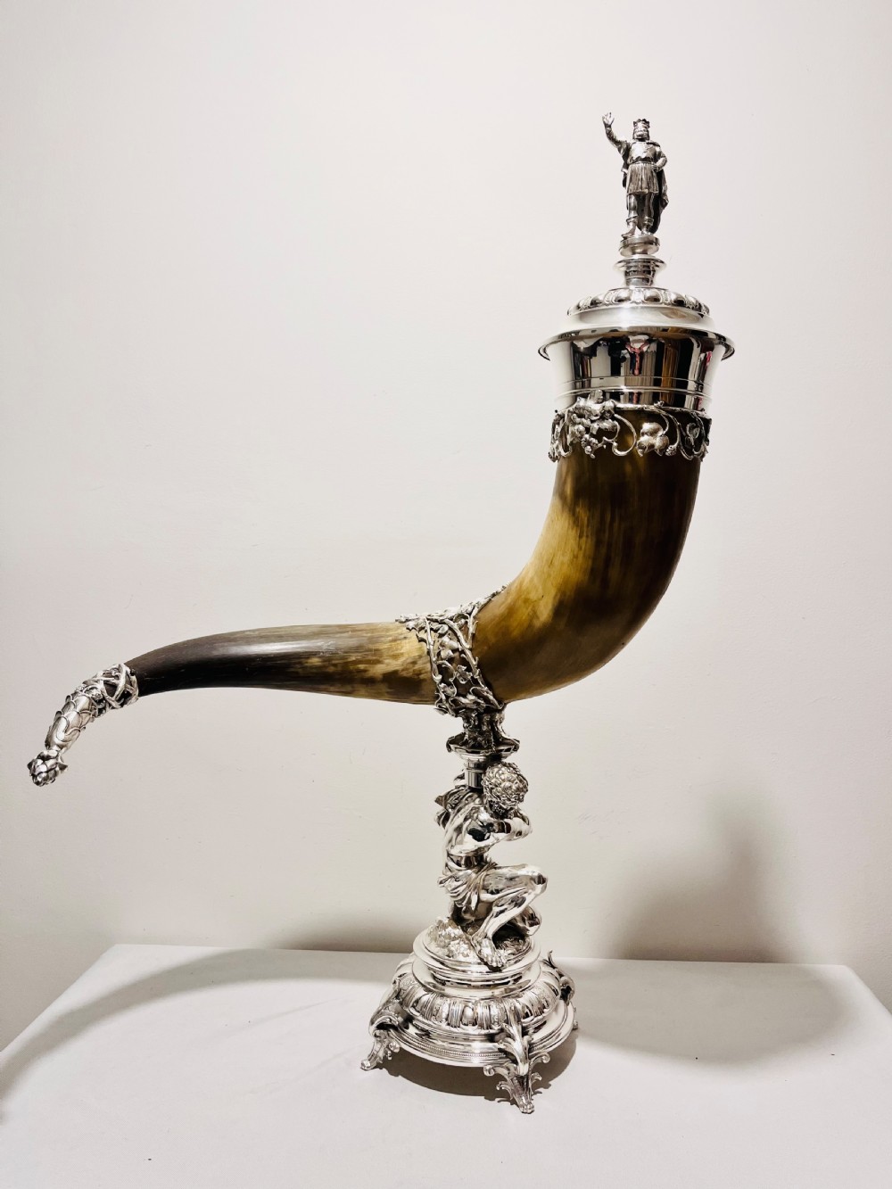 Enormous antique silver plated & cow horn table decoration c1880