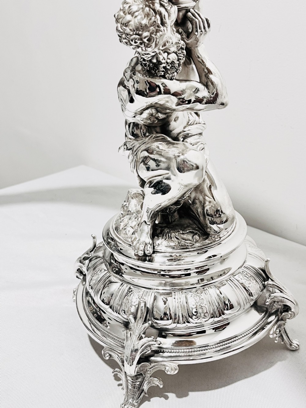 Enormous antique silver plated & cow horn table decoration c1880 View II