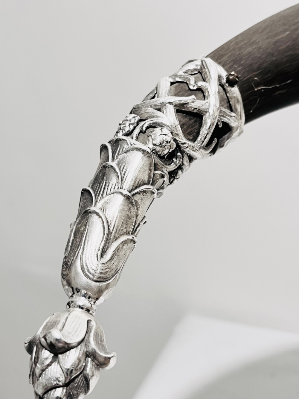 Enormous antique silver plated & cow horn table decoration c1880 View IV