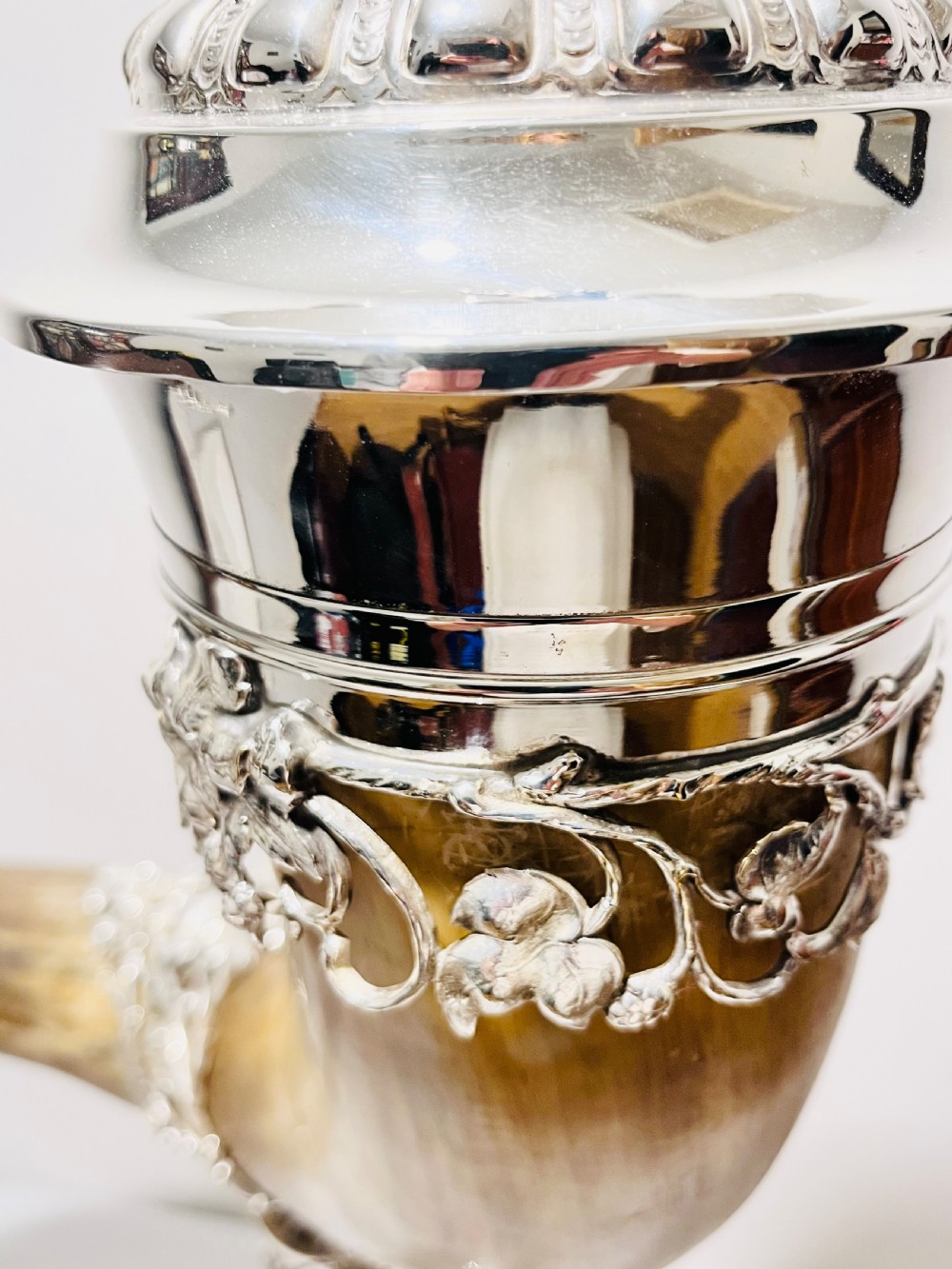 Enormous antique silver plated & cow horn table decoration c1880 View VII