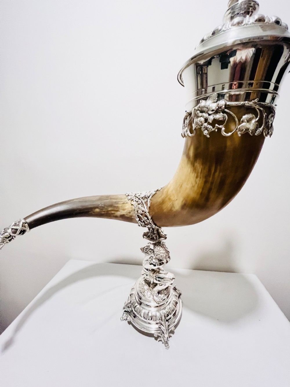 Enormous antique silver plated & cow horn table decoration c1880 View VIII