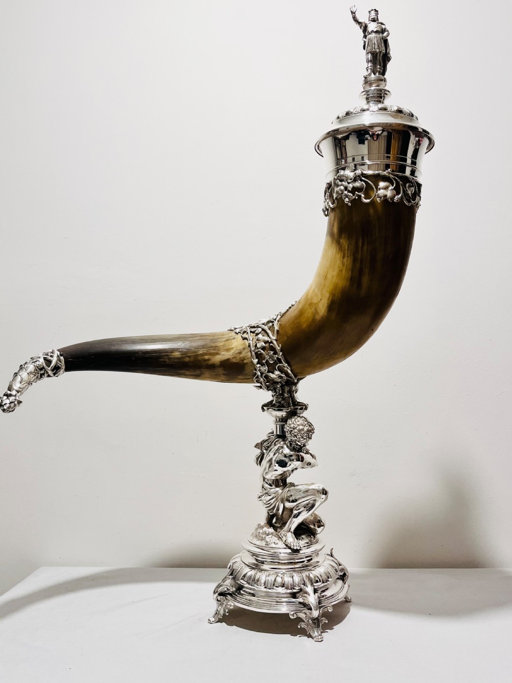 Enormous antique silver plated & cow horn table decoration c1880 View IX