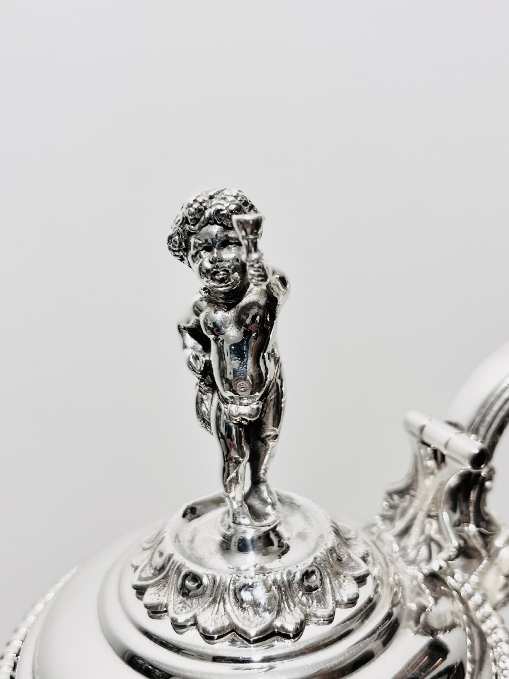 Antique silver plated tall claret  jug with relief work c1880 View IV