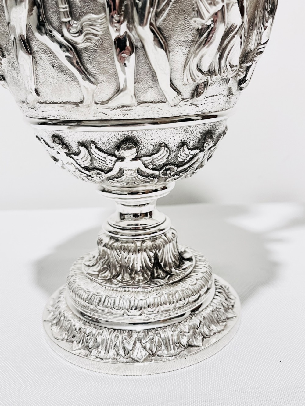 Antique silver plated tall claret  jug with relief work c1880 View VI