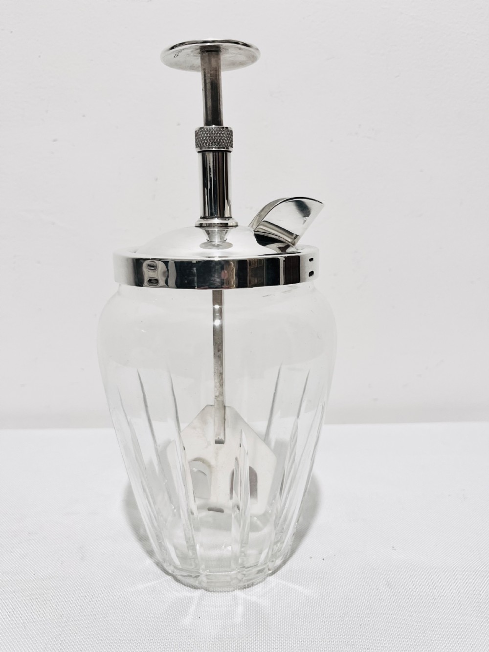 Silver plated & glass pump action cocktail mixer c1930