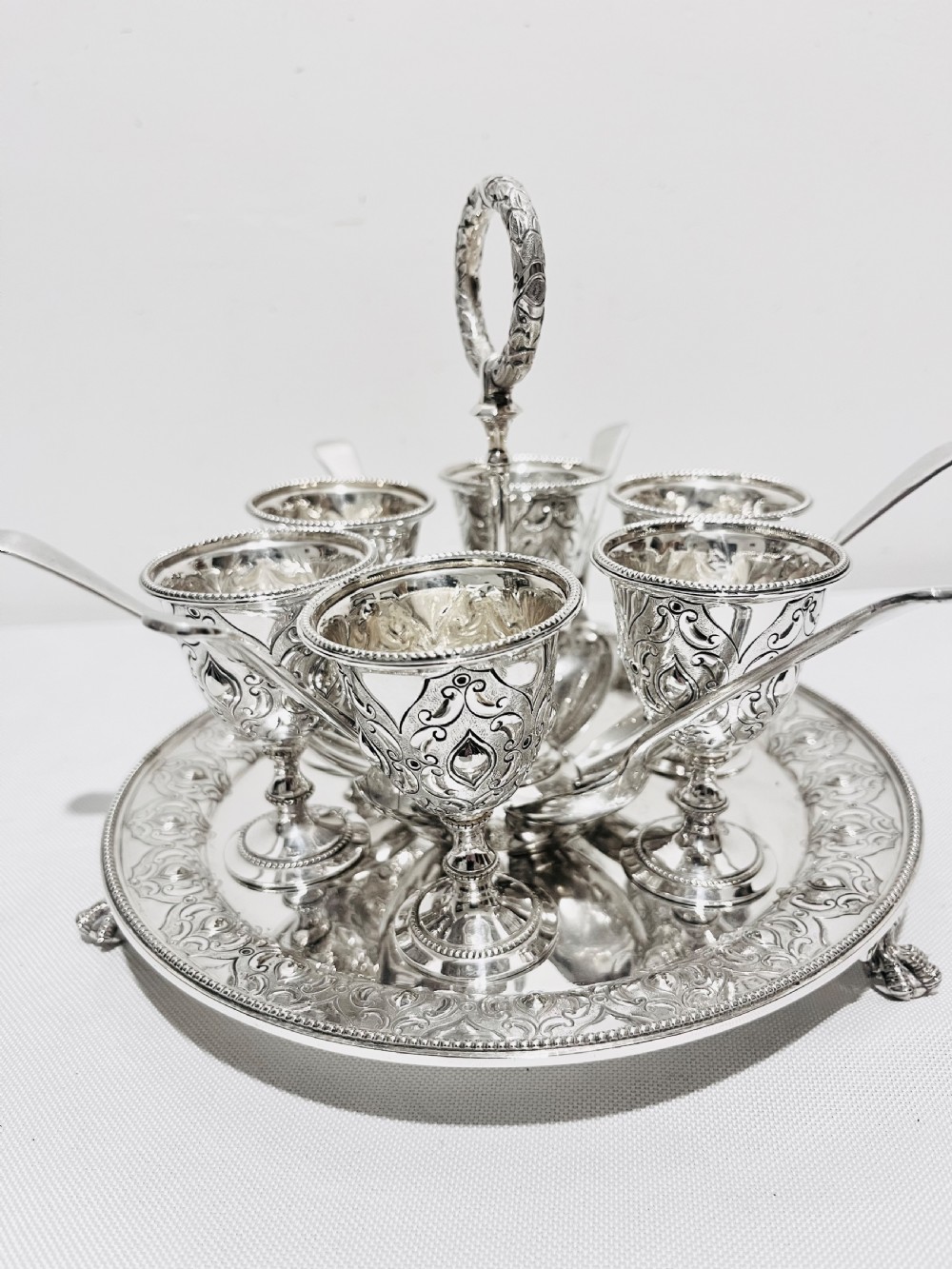 Antique silver plated 6 egg cruet c1880 by William Hutton & Sons View II