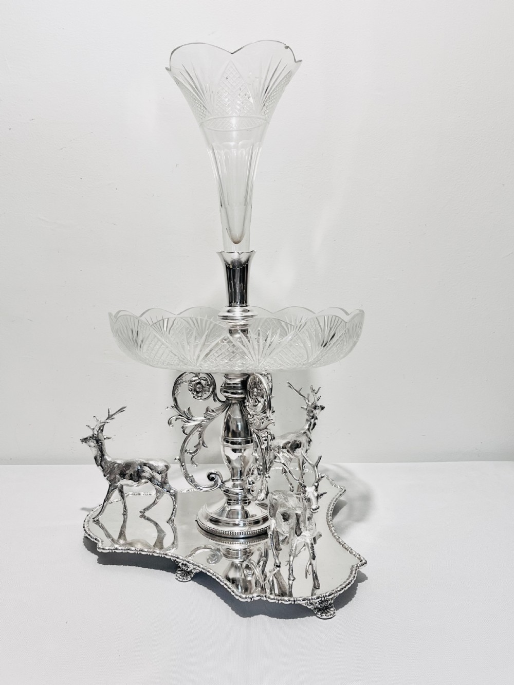 Antique silver plated centrepiece with stags by James Dixon & Sons c1880