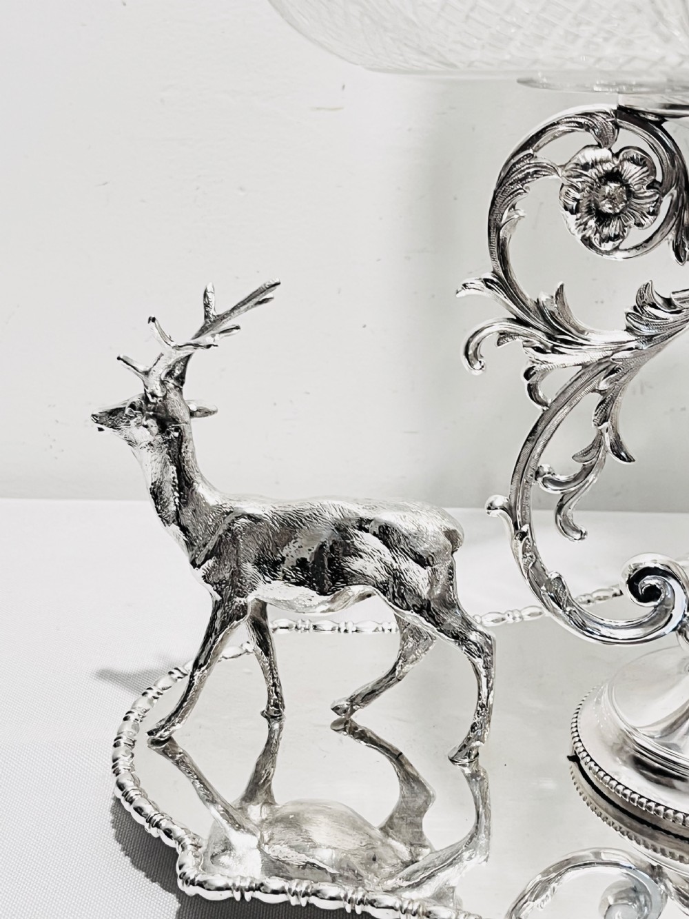 Antique silver plated centrepiece with stags by James Dixon & Sons c1880 View II