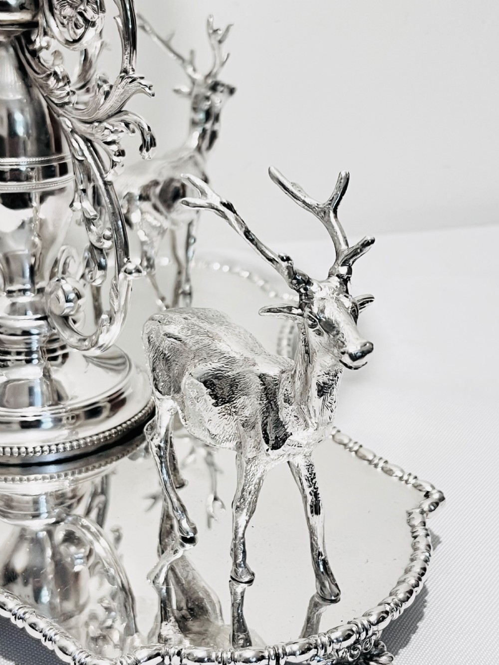 Antique silver plated centrepiece with stags by James Dixon & Sons c1880 View III