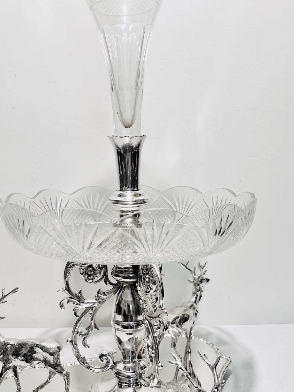 Antique silver plated centrepiece with stags by James Dixon & Sons c1880 View IV