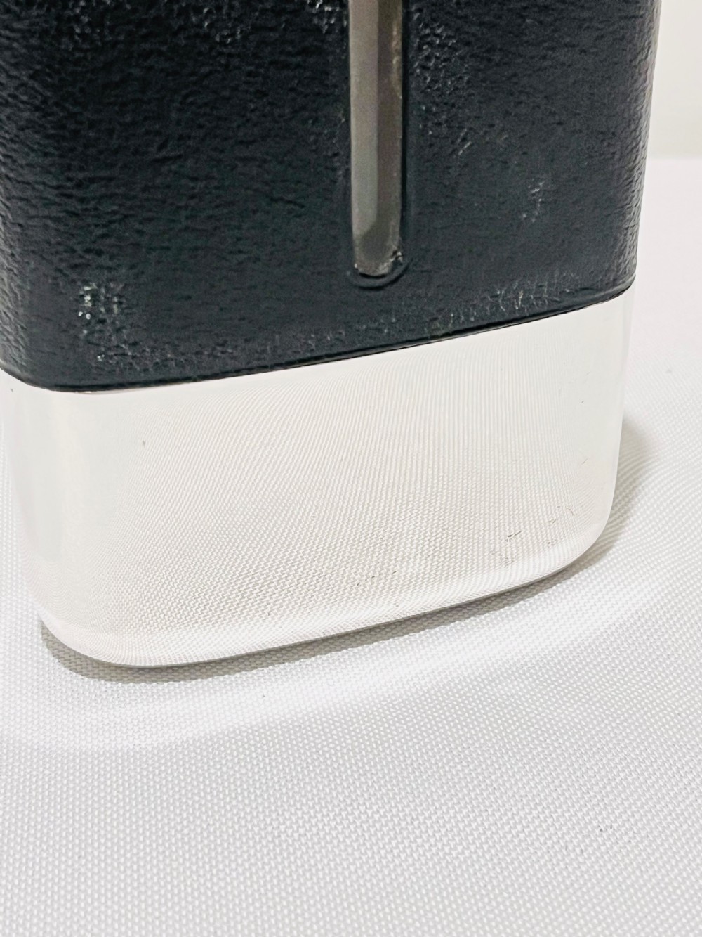 Antique silver plated & leather bound hip flask c1900 by James Dixon & Sons View III