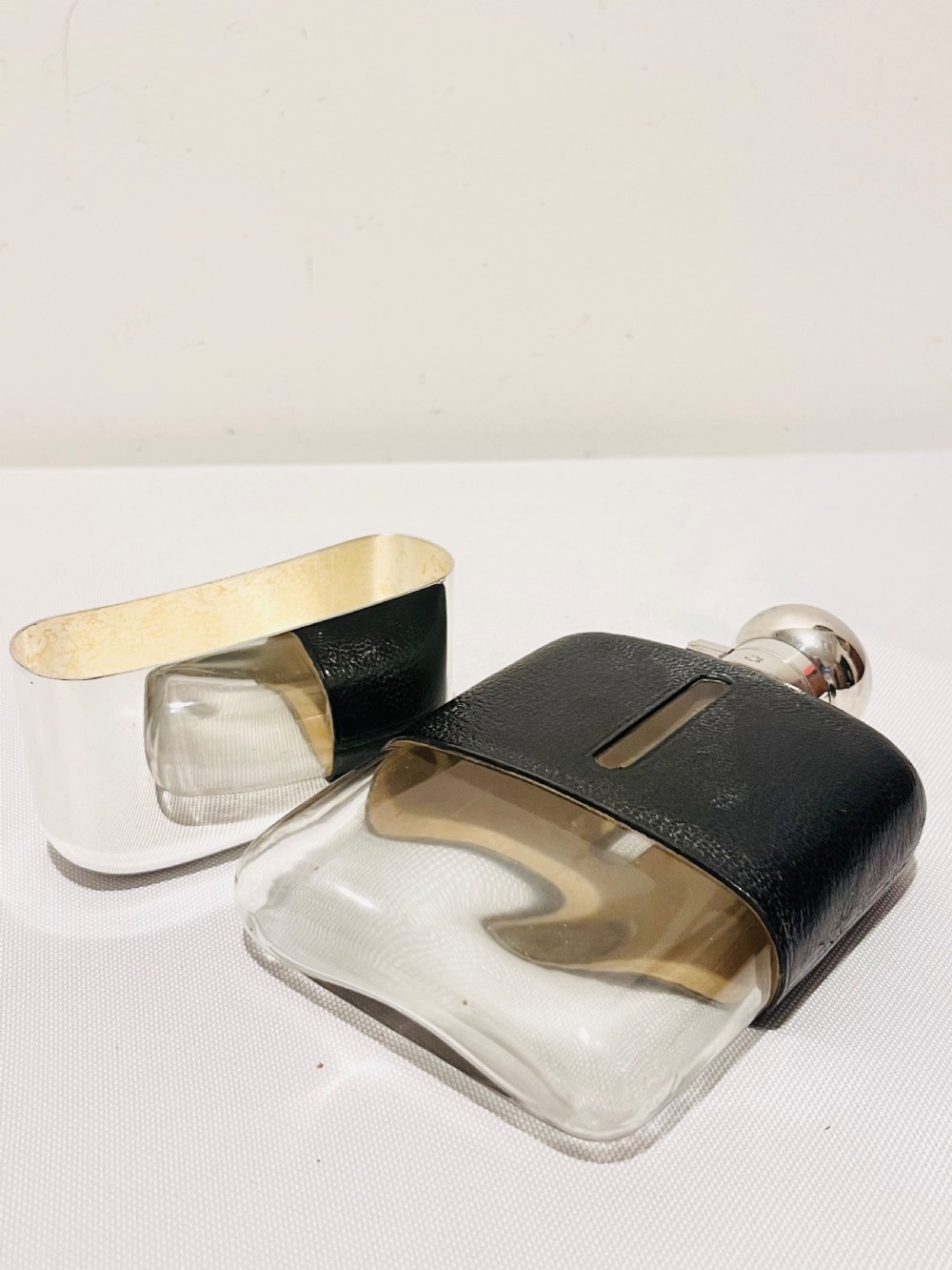 Antique silver plated & leather bound hip flask c1900 by James Dixon & Sons View V