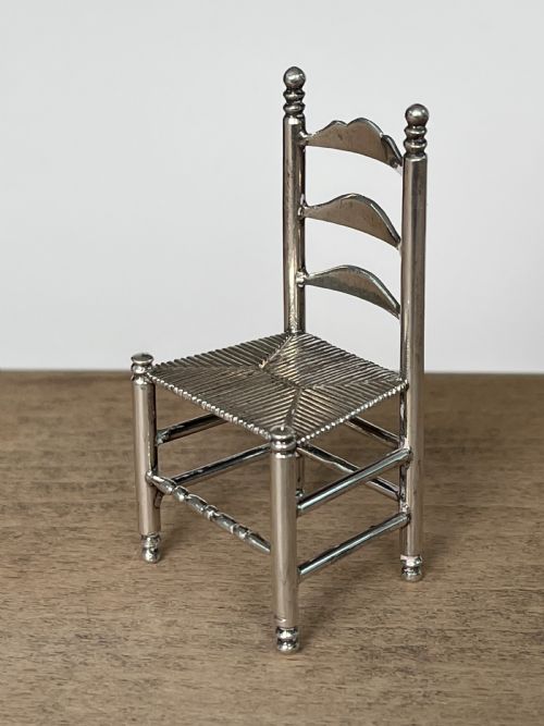 FINE DUTCH SILVER MINIATURE DOLLS HOUSE CHAIR - ADDITIONAL PHOTO 2
