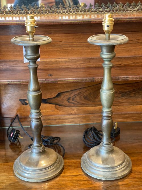 Pair of Tall Pewter Table Lamps