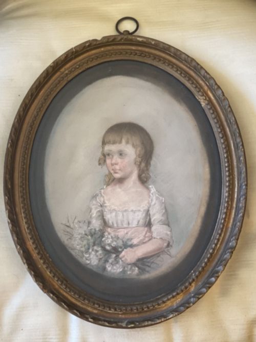 Georgian Pastel Portrait of a Child in Original Giltwood Oval Frame
