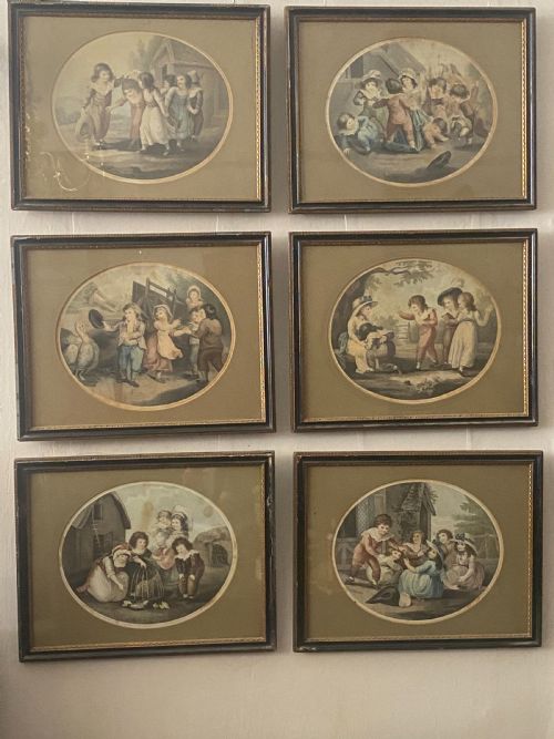 Set of Six F Bartollozzi Coloured Stipple Engravings of Children Dated 1795