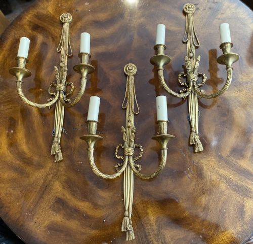 Set of Three Classical Style Gilt Brass Wall Lights