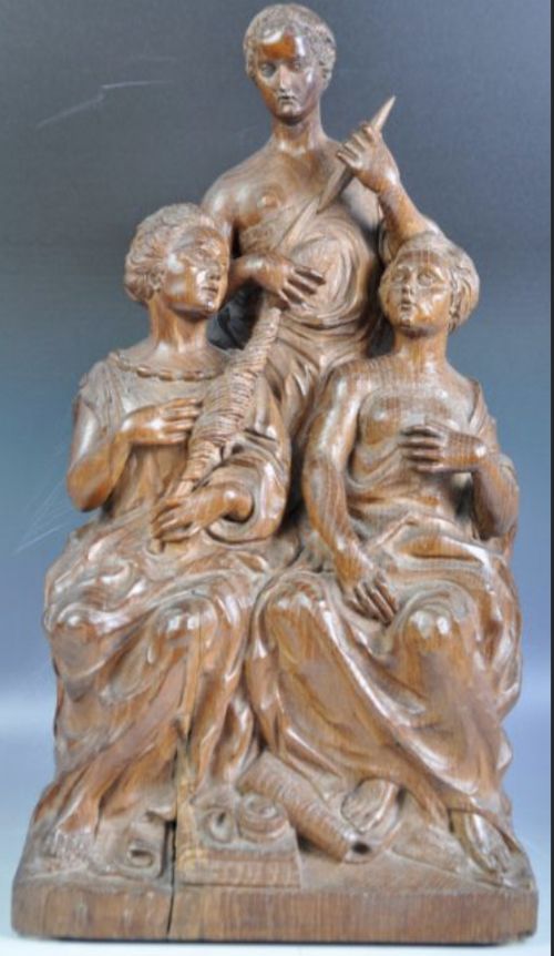 C19th Oak Carving of Three Classical Women