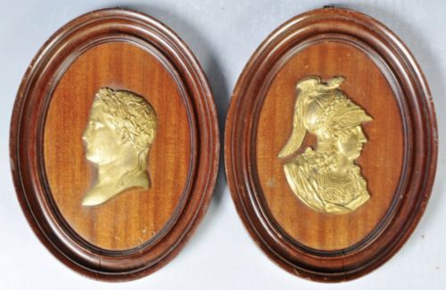 A Pair of Early C19th Gilt Bronze Plaques of Napoleon and Alexander the Great