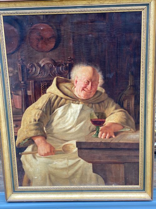 Frank Hyde ( British 1849-1937 ) Oil Painting on Canvas of a Jolly Monk