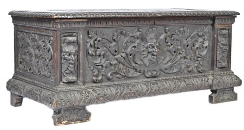 C19th Large Cassone in Carved Oak