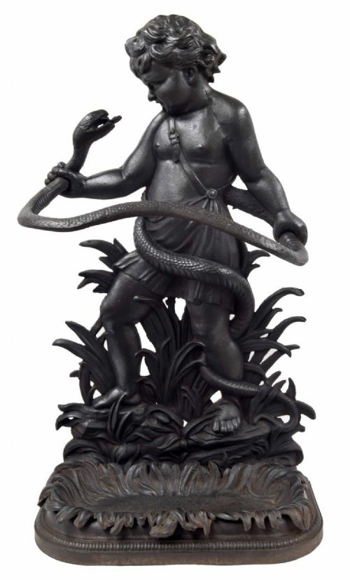 C19th Cast Iron Umbrella Stand Depicting Hercules and the Serpent