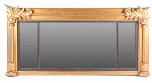 Large Regency Carved Giltwood Triptych Mirror Overmantel
