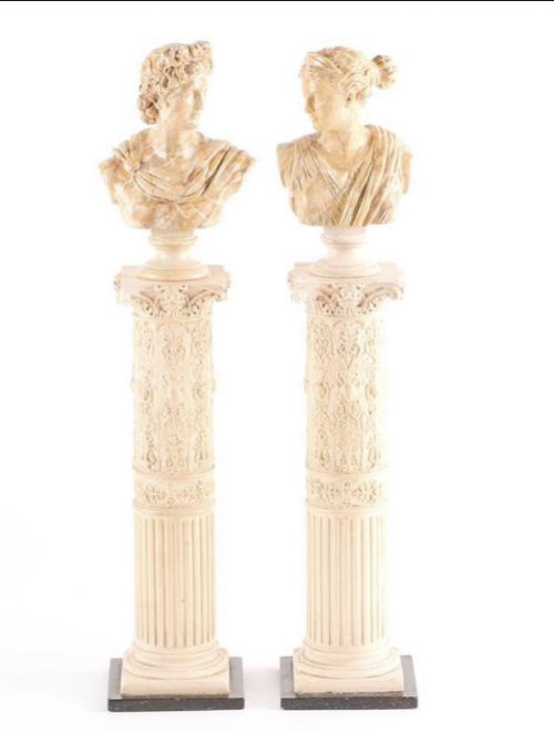 C19th Pair of Grand Tour Plaster Busts on Columns