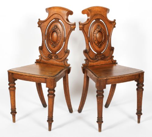 Pair of Light Oak Hall Chairs