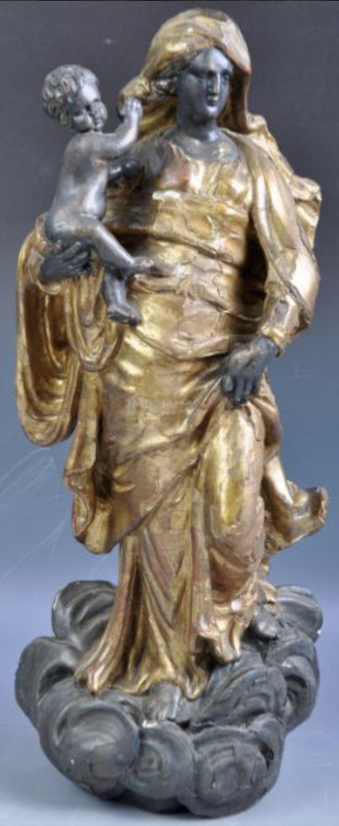 fig 1. C18th carved lime wood figure of Madonna and the child Christ