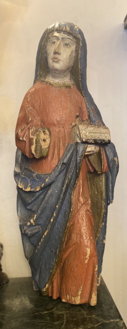 A Large C15th Carved Lime Wood Figure of a Lady