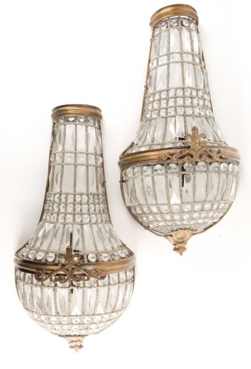 Pair of Large Cut Glass Bag Form Wall Lights