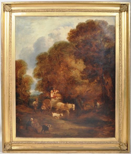 Very Large C19th Oil Painting in Gilded Frame of Rustic Scene