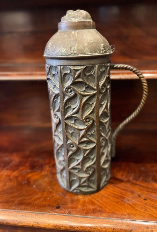 C19th Gothic Brass Candle Container