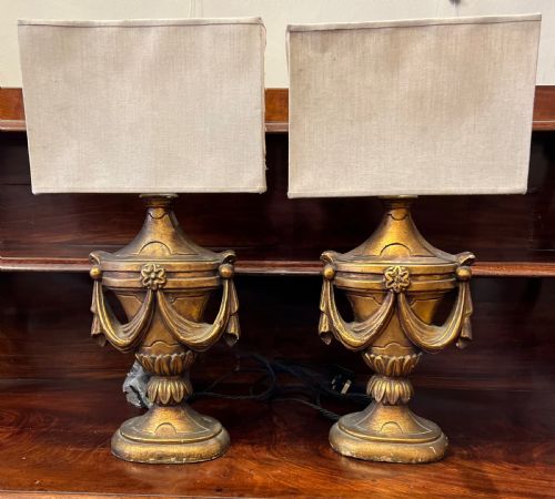 Pair of Plaster Gilded Table Lamps