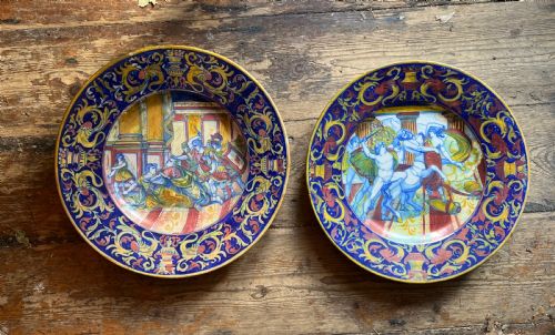 Pair of Maiolica Chargers Depicting Classical Scenes