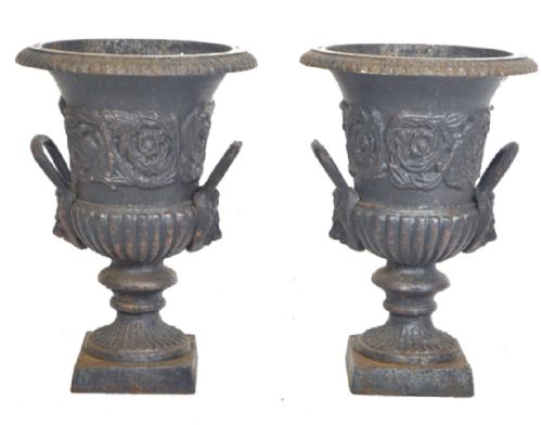 Pair of Cast Iron Urns