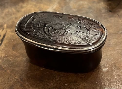 C18th Large Pressed Tortoiseshell Snuff Box with White Metal Mounts