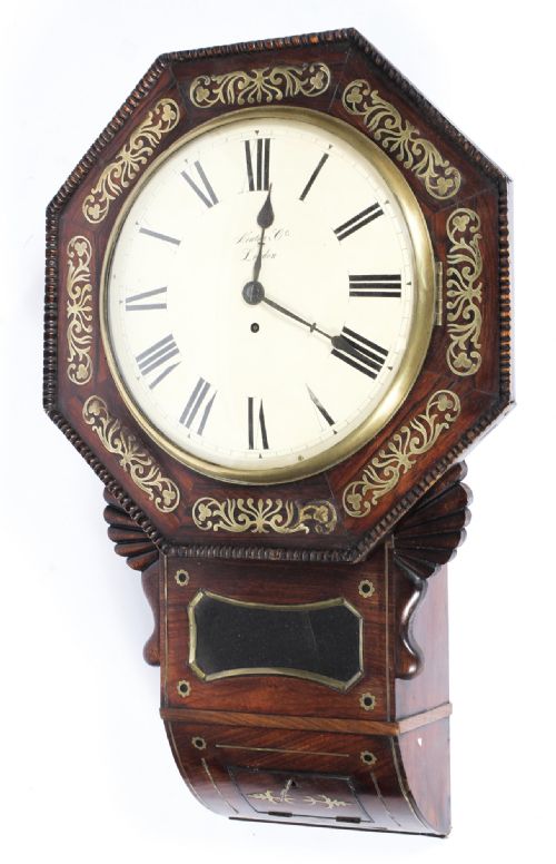Regency Rosewood and Brass Inlaid Wall Clock