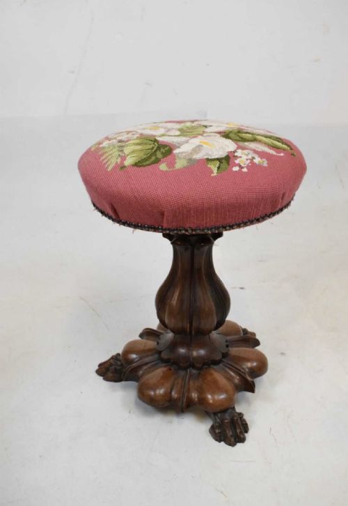 C19th Rosewood Carved Revolving Piano Stool