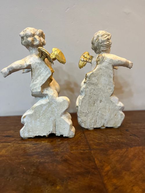 C18TH PAIR OF CARVED WOOD POLYCHROME PUTTI ON CLOUDS - ADDITIONAL PHOTO 6