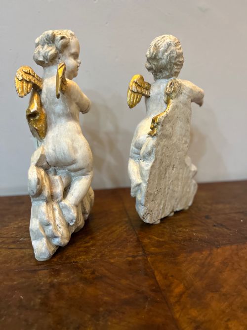 C18TH PAIR OF CARVED WOOD POLYCHROME PUTTI ON CLOUDS - ADDITIONAL PHOTO 7