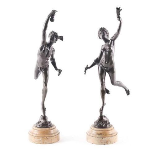 C19th Large Pair of Bronze Figures of Mercury and Fortuna