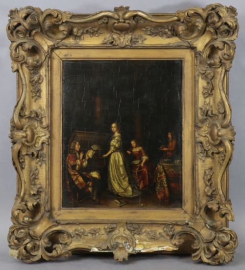 C17th Oil on Board ‘The Duet’ After Casper Netscher ( 1639-1684)