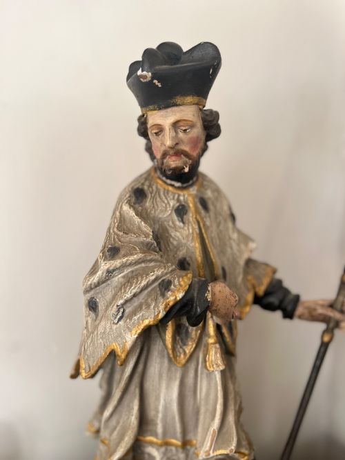 LARGE CARVED POLYCHROME FIGURE OF ST NEPOMUK GERMAN C18TH - ADDITIONAL PHOTO 1