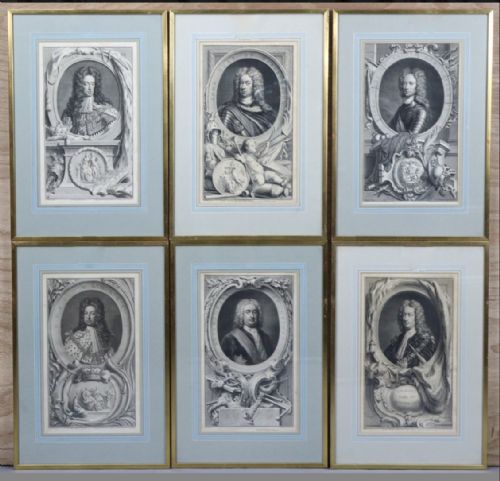 Set of Six Line Engravings of C18th Figures