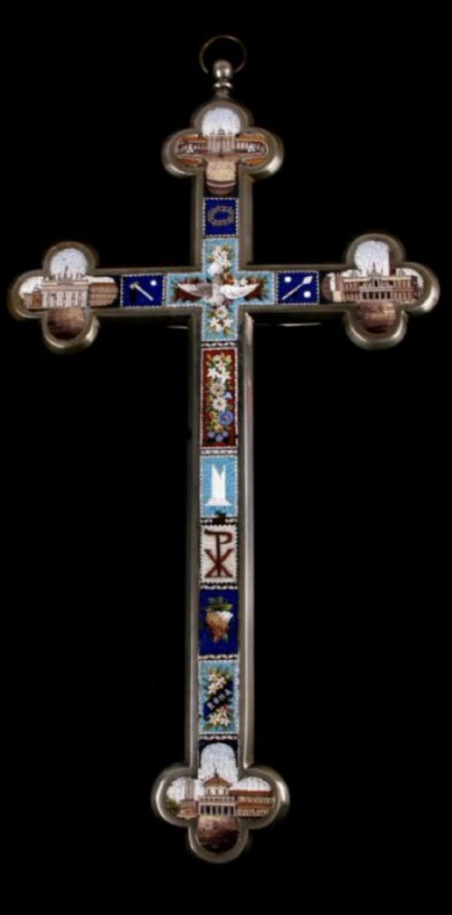 A C19th Micro Mosaic White Metal Cross Depicting Views of St. Paul’s