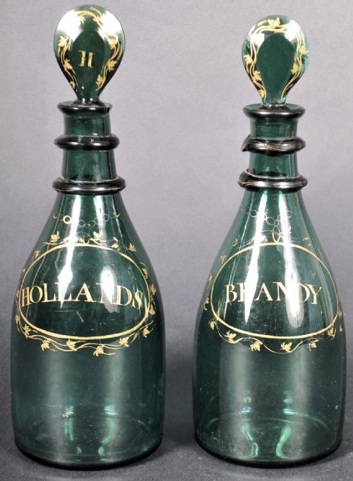 A Pair of Green Glass Decanters C1780-1800 Bristol